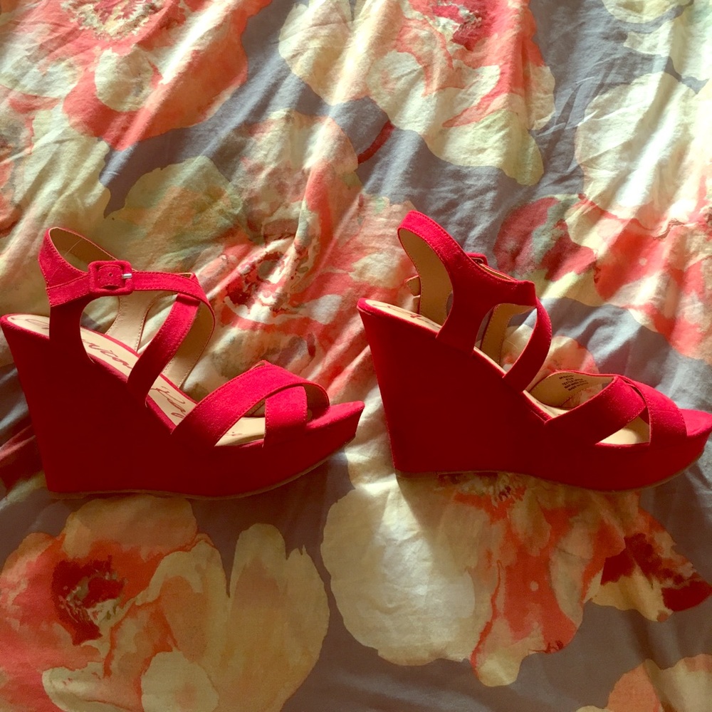 Red suede wedges